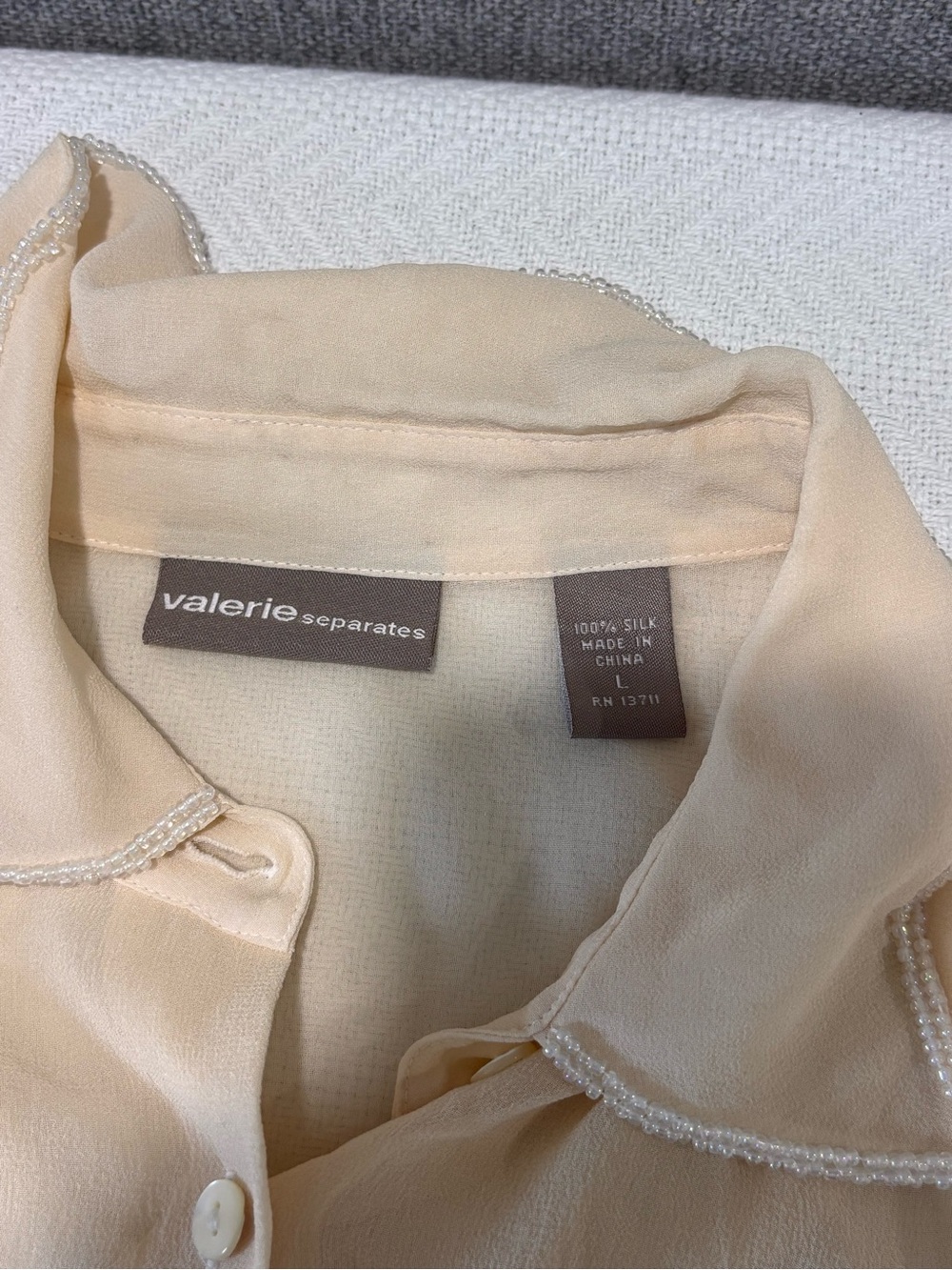 🩵Peach Sheer Button-Down Blouse with Classic Collar - Picture 5 of 10